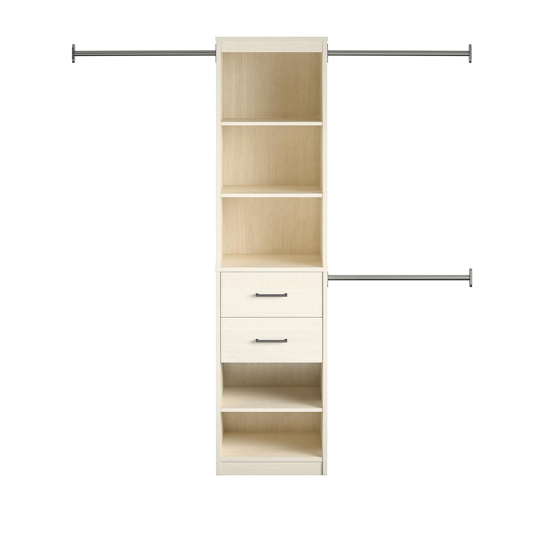 Kelly 5 Shelf and 2 Drawer Closet Organizer with 3 Adjustable Hanging Rods - Ivory Oak