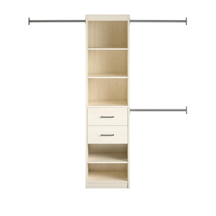 Kelly 5 Shelf and 2 Drawer Closet Organizer with 3 Adjustable Hanging Rods - Ivory Oak