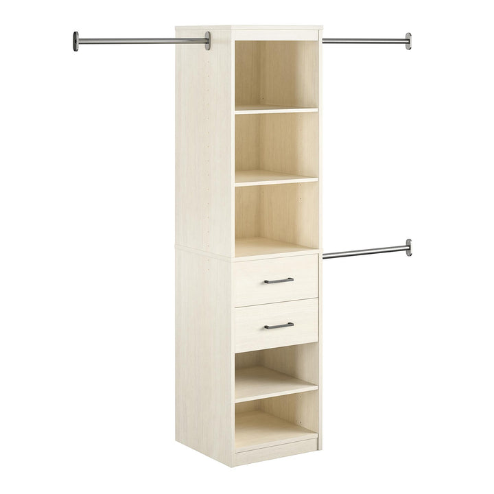 Kelly 5 Shelf and 2 Drawer Closet Organizer with 3 Adjustable Hanging Rods - Ivory Oak