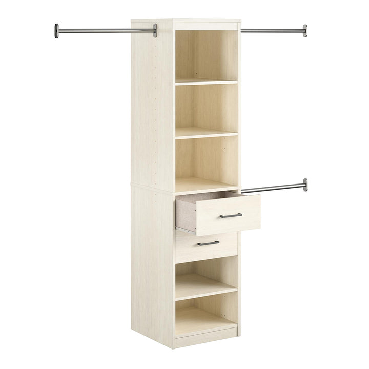 Kelly 5 Shelf and 2 Drawer Closet Organizer with 3 Adjustable Hanging Rods - Ivory Oak
