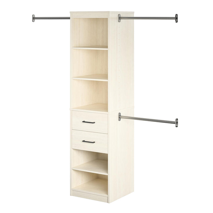 Kelly 5 Shelf and 2 Drawer Closet Organizer with 3 Adjustable Hanging Rods - Ivory Oak