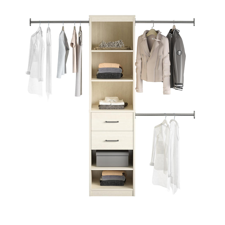Kelly 5 Shelf and 2 Drawer Closet Organizer with 3 Adjustable Hanging Rods - Ivory Oak