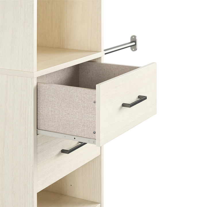 Kelly 5 Shelf and 2 Drawer Closet Organizer with 3 Adjustable Hanging Rods - Ivory Oak
