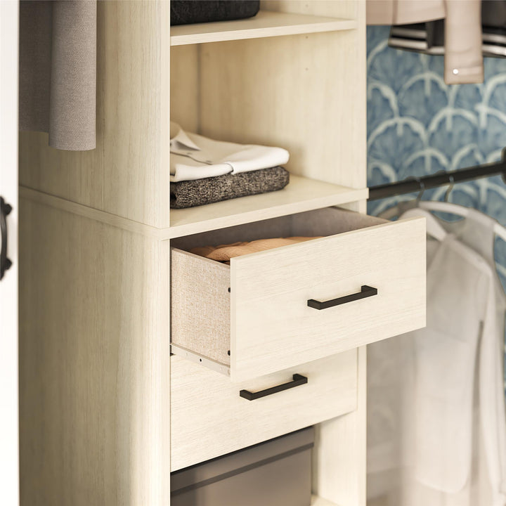 Kelly 5 Shelf and 2 Drawer Closet Organizer with 3 Adjustable Hanging Rods - Ivory Oak