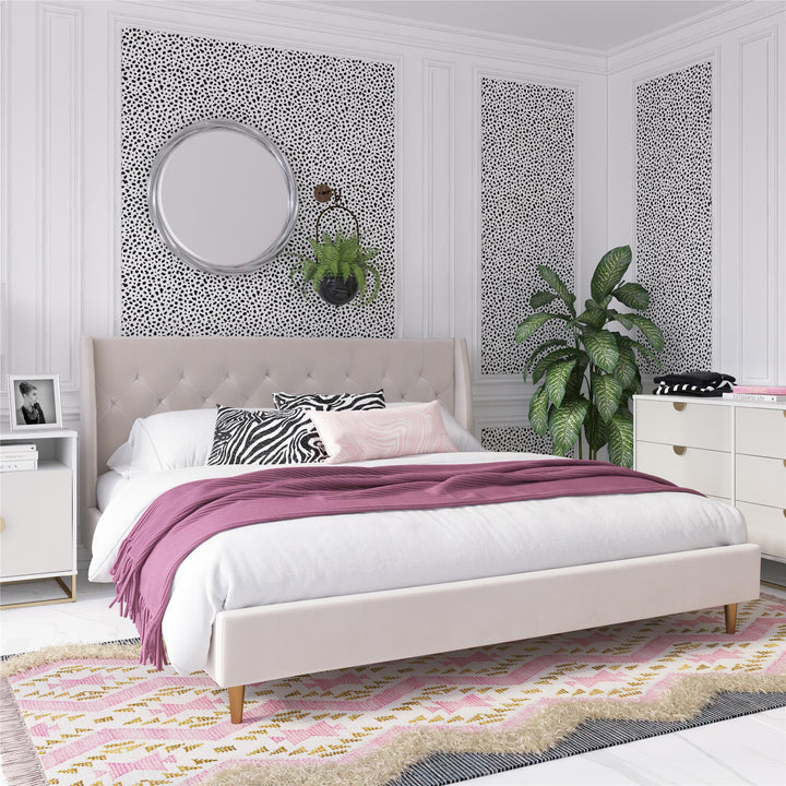 Her Majesty Upholstered Bed - Ivory - King