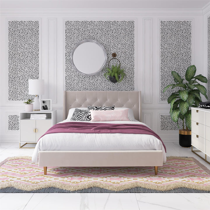 Her Majesty Upholstered Bed - Ivory - Queen