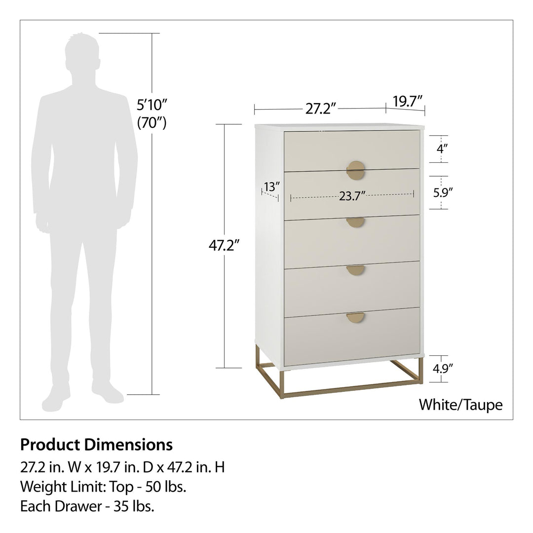 Spacious drawer interiors finished with snag-preventing linen look paper - White