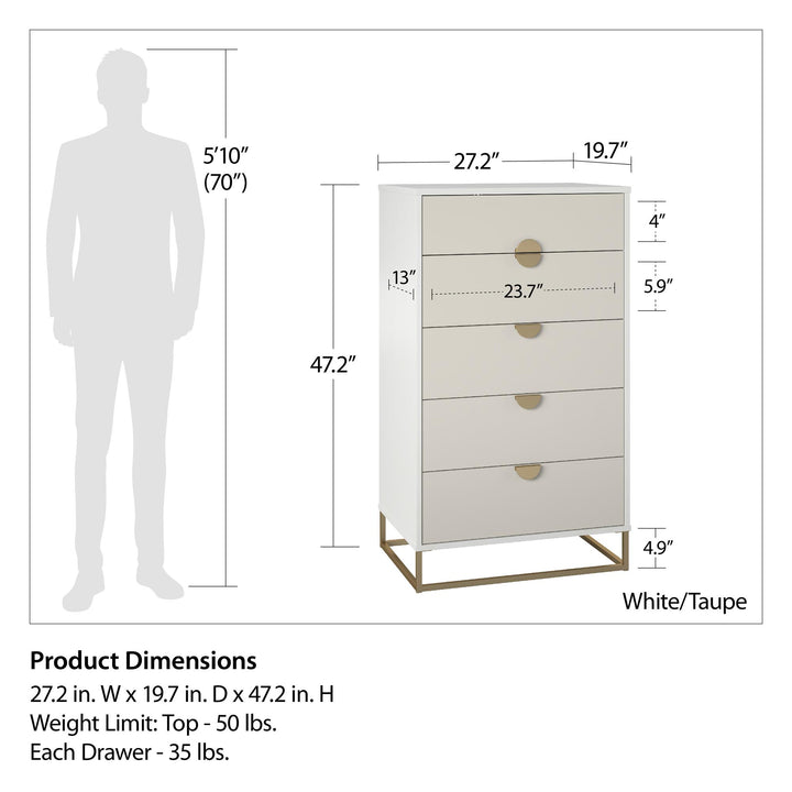 Spacious drawer interiors finished with snag-preventing linen look paper - White