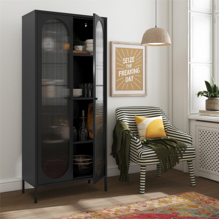 Luna Tall 2 Door Accent Cabinet with Glass - Black