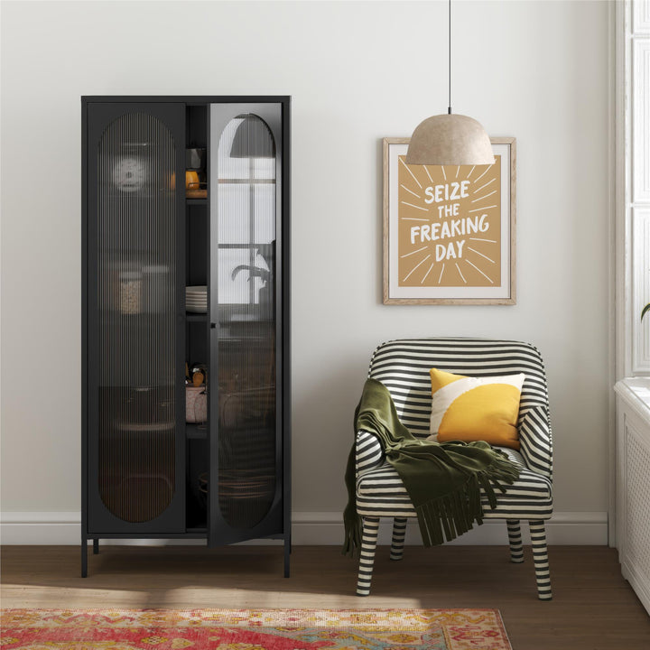2 Door Accent Cabinet with Fluted Glass - Black