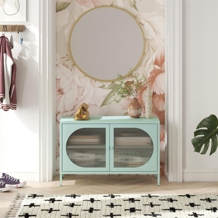 Wide 2 Door Accent Cabinet with Fluted Glass - Sky Blue