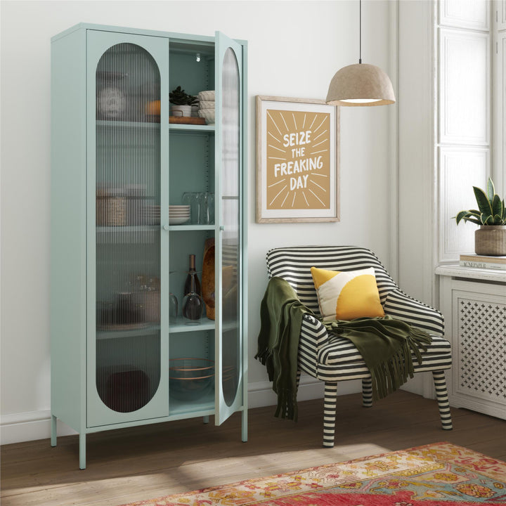 Luna Tall 2 Door Accent Cabinet with Glass - Sky Blue