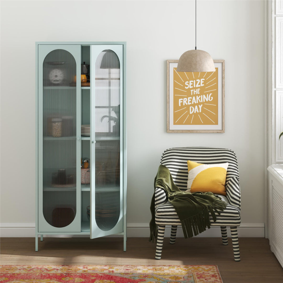 2 Door Accent Cabinet with Fluted Glass - Sky Blue