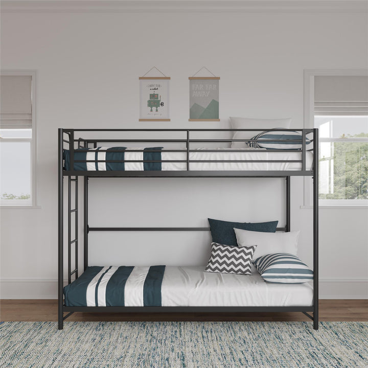 BrEZ Build Collection Easy Assembly Kids Metal Bunk Bed - Black - Twin-Over-Twin