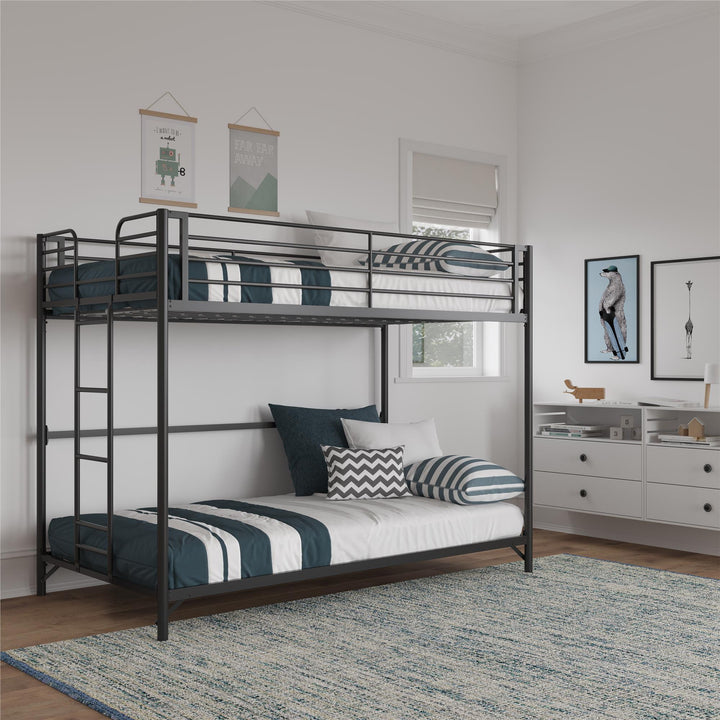 kids bunk bed with ladder - Black - Twin-Over-Twin