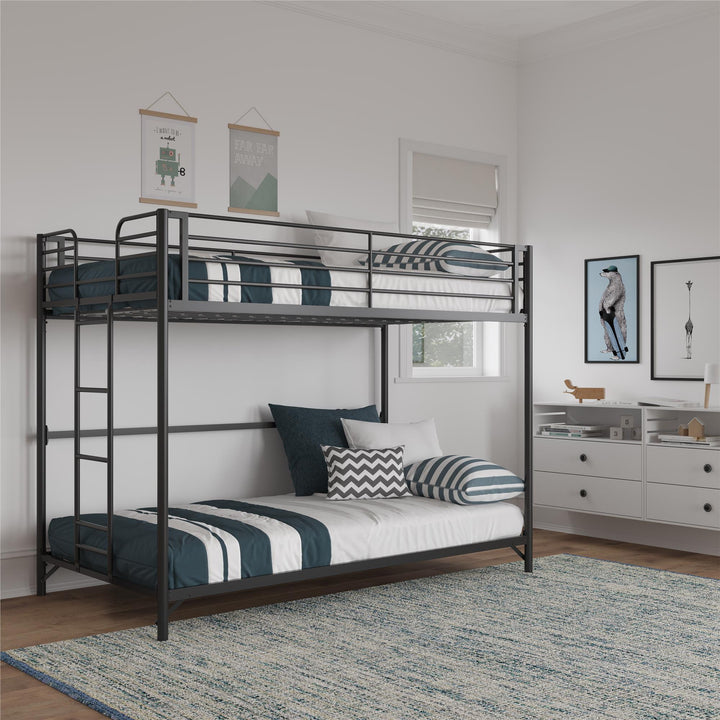 BrEZ Build Collection Easy Assembly Kids Metal Bunk Bed - Black - Twin-Over-Twin