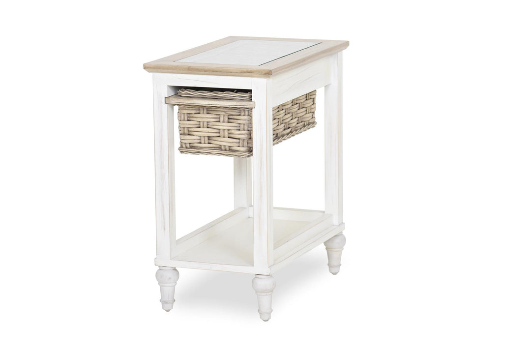 Chairside Table with Basket - White
