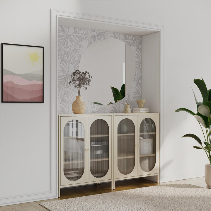 vintage Short 2 door glass tall accent cabinet - Parchment