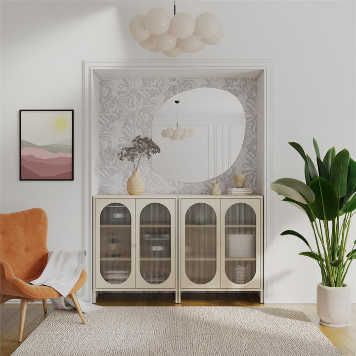Short 2 door glass accent storage cabinet - Parchment