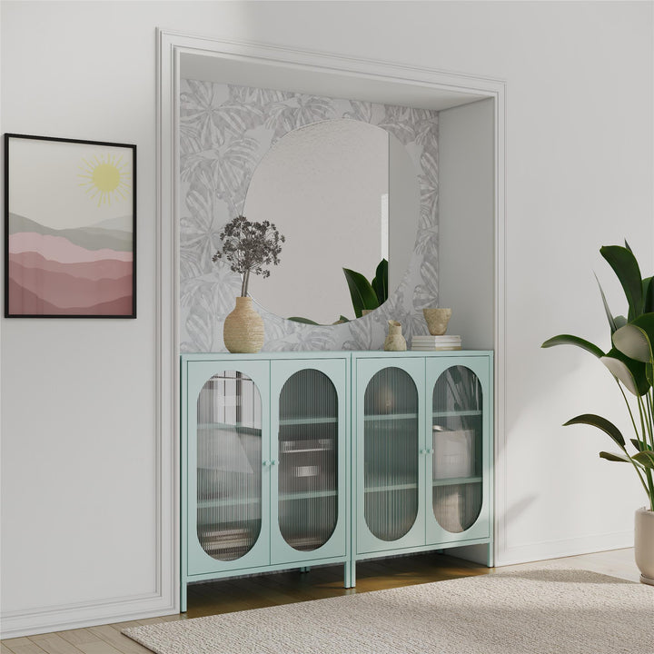 vintage Short 2 door glass tall accent cabinet - Sky Blue