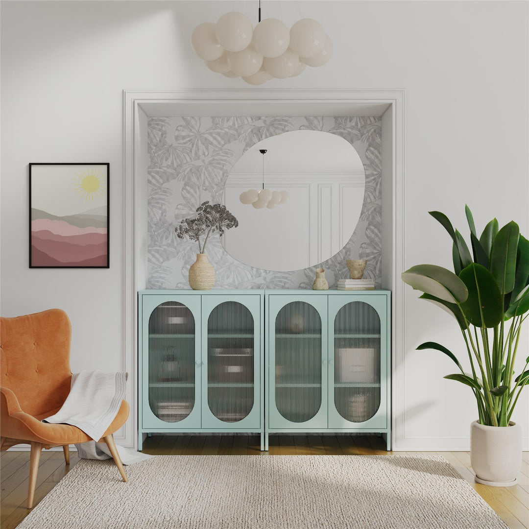 Short 2 door glass accent storage cabinet - Sky Blue