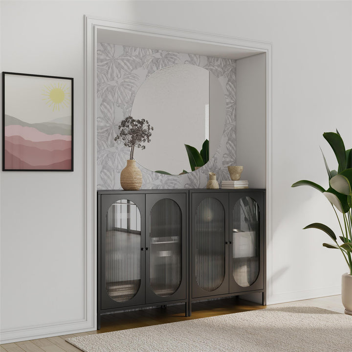 Short storage cabinet with glass doors - Black