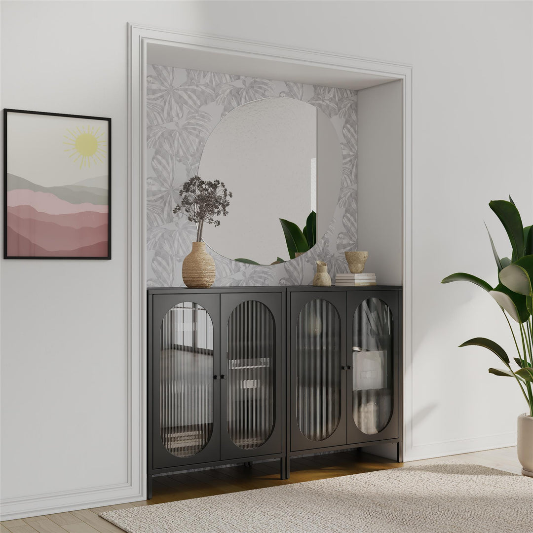 Short storage cabinet with glass doors - Black