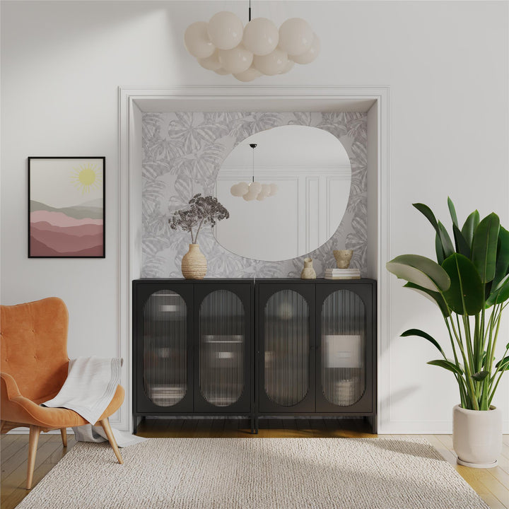 fluted glass door storage cabinet Short - Black