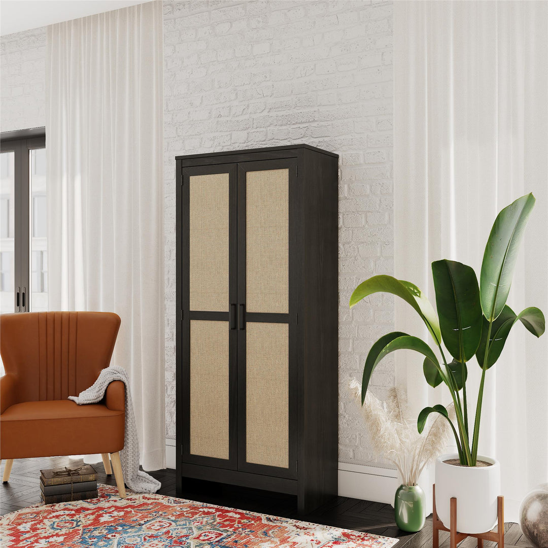 Amberly Tall 2 Door Cabinet with 4 Shelves - Black Oak