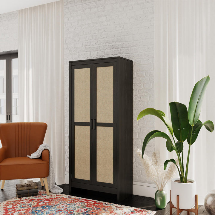 Amberly Tall 2 Door Cabinet with 4 Shelves - Black Oak
