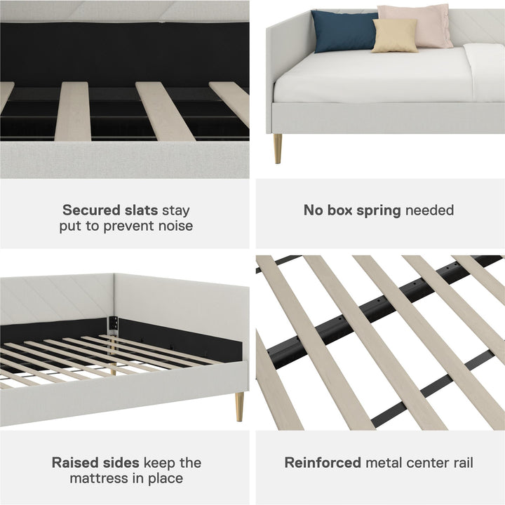 Alicent Upholstered Daybed with Gold Metal Legs - Light Gray - Full