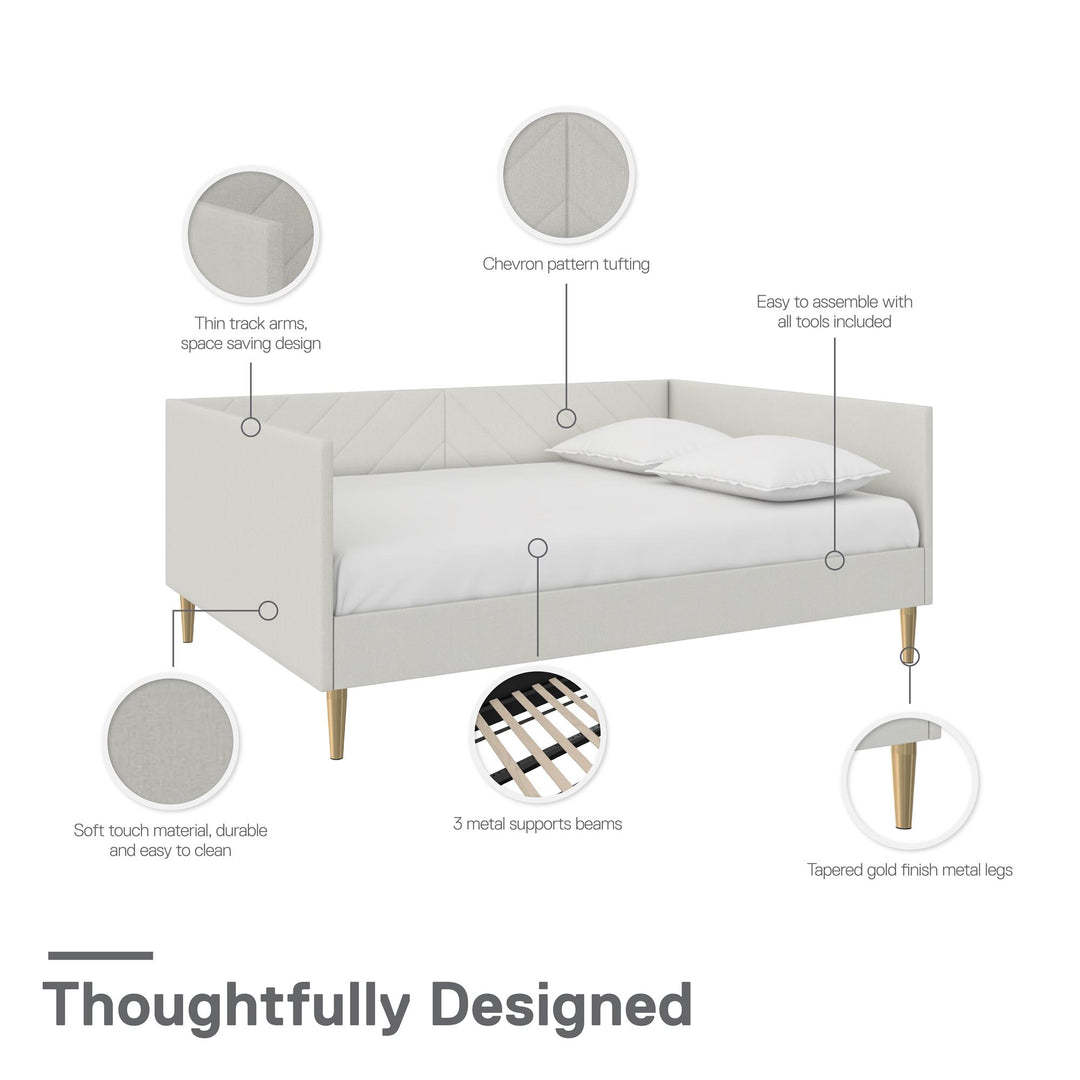 DHP Alicent Full Upholstered Daybed with Gold Metal Legs, Gray Linen - Gray - Full