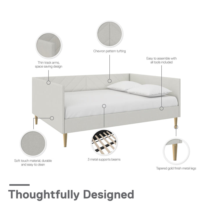 Alicent Upholstered Daybed with Gold Metal Legs - Light Gray - Full