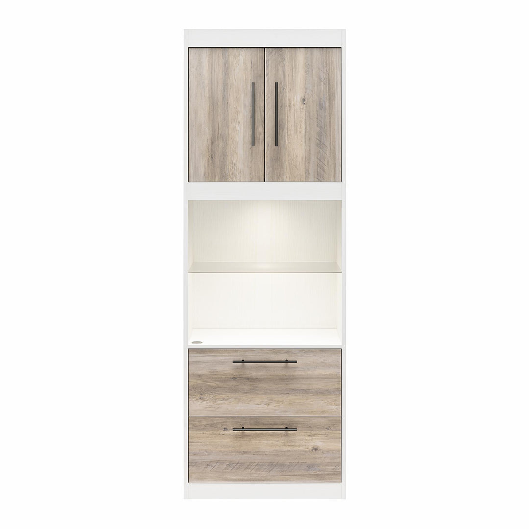 Pinnacle Storage Cabinet with Drawers and Touch Sensor LED Lighting - Ironwood