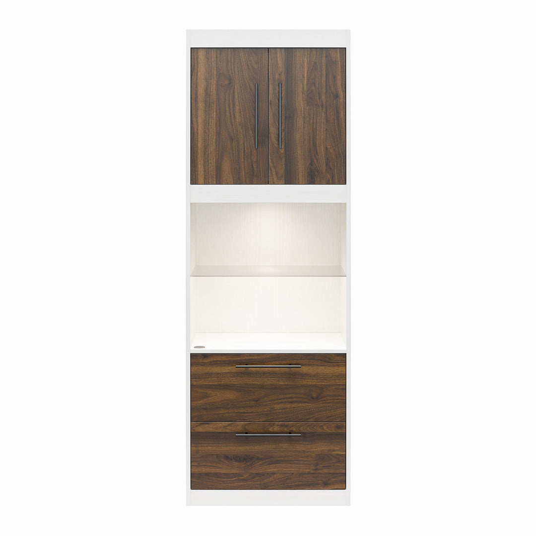 Pinnacle Storage Cabinet with Drawers and Touch Sensor LED Lighting - Columbia Walnut