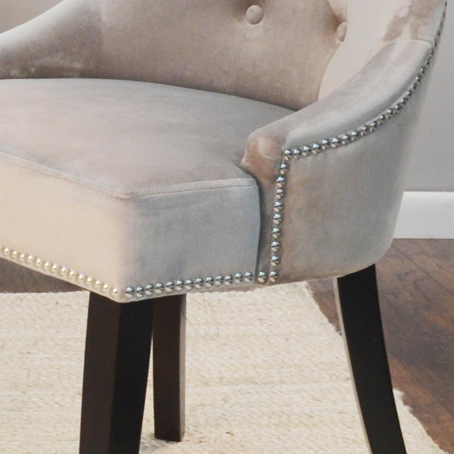 Upholstered Chair with Nail Trim - Grey Velvet