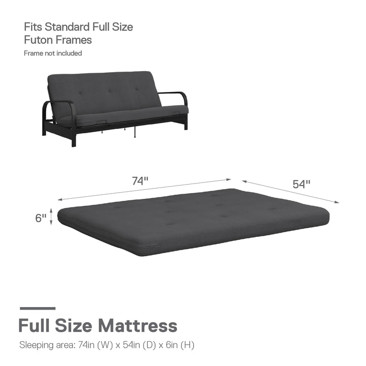 Caddie 6 Inch Thermobonded High Density Polyester Fill Futon Mattress - Gray - Full