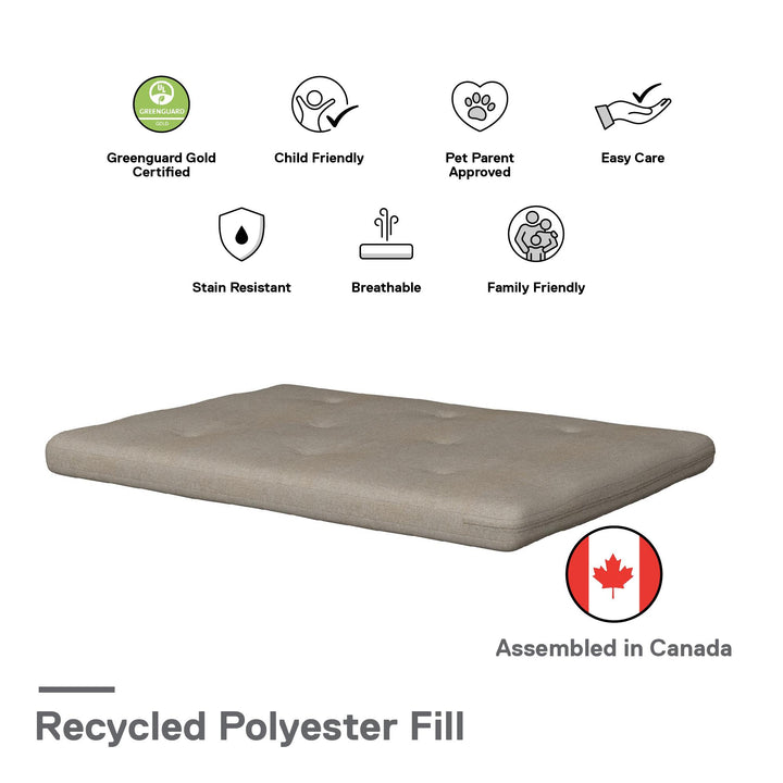 Caddie 6 Inch Thermobonded High Density Polyester Fill Futon Mattress - Oatmeal - Full