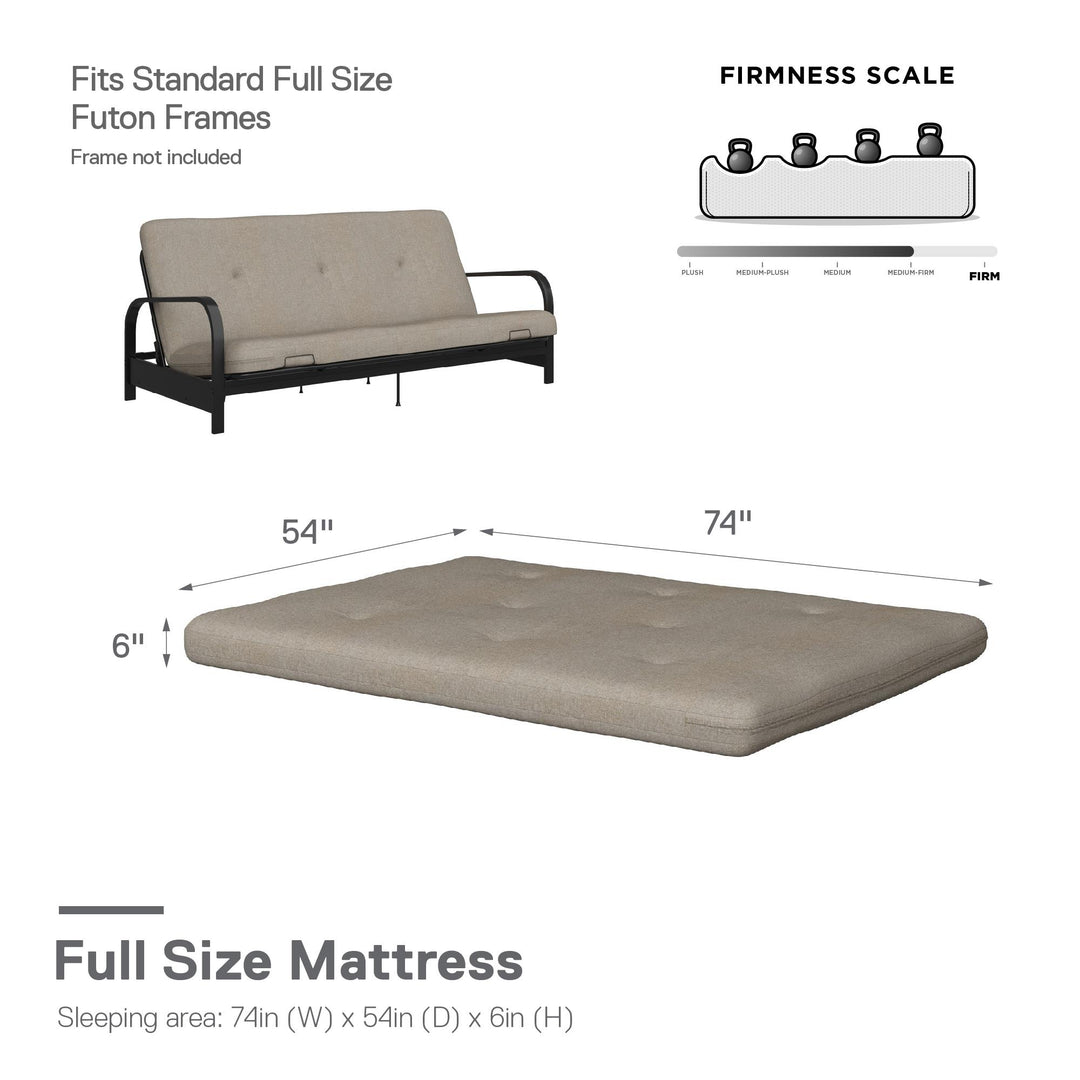 Caddie 6 Inch Thermobonded High Density Polyester Fill Futon Mattress - Oatmeal - Full