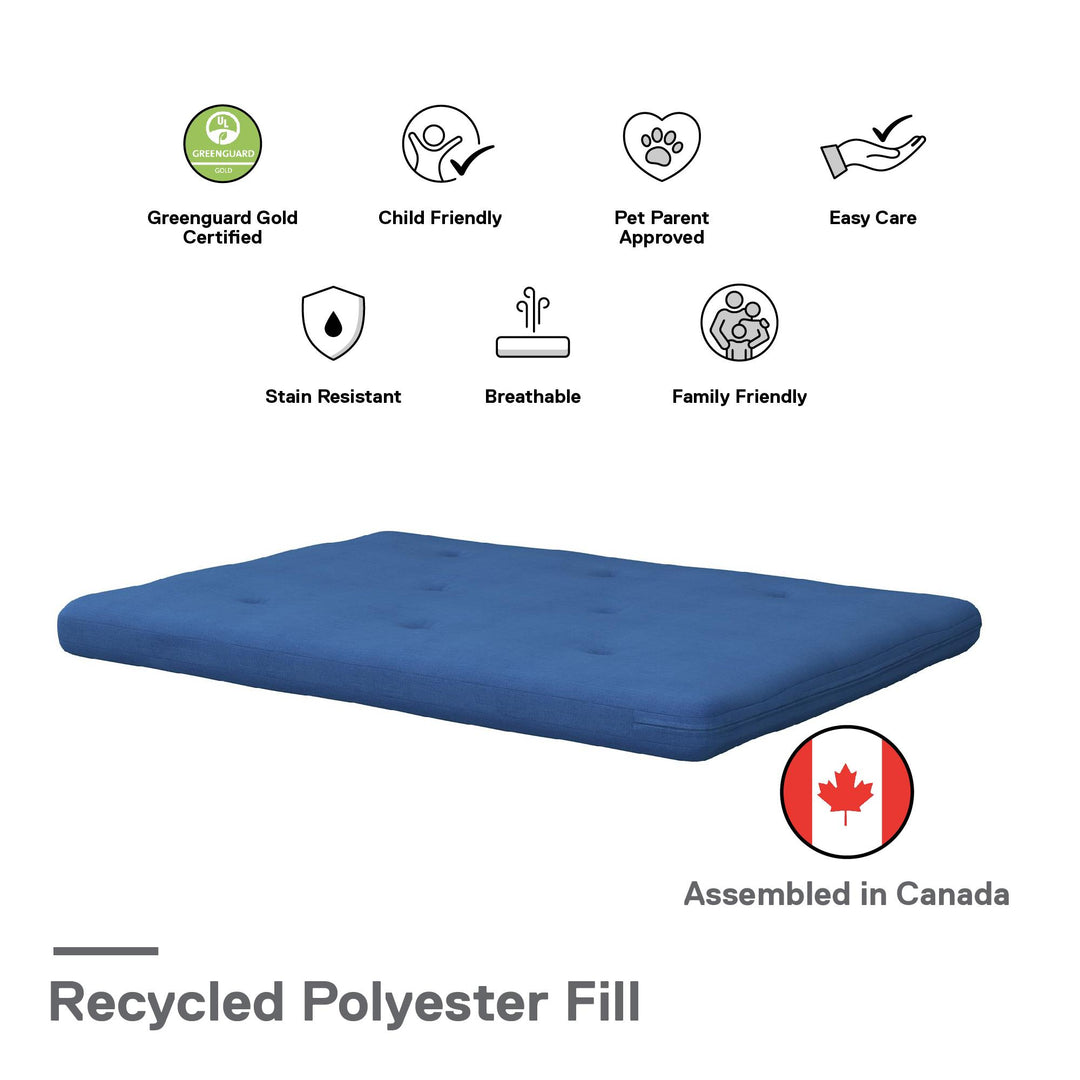 Caddie 6 Inch Thermobonded High Density Polyester Fill Futon Mattress - Blue - Full