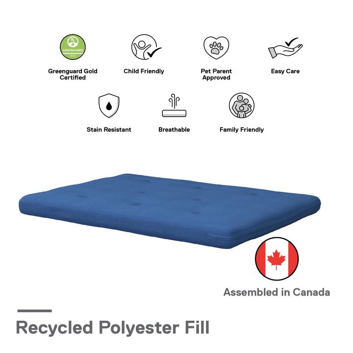 Caddie 6 Inch Thermobonded High Density Polyester Fill Futon Mattress - Blue - Full