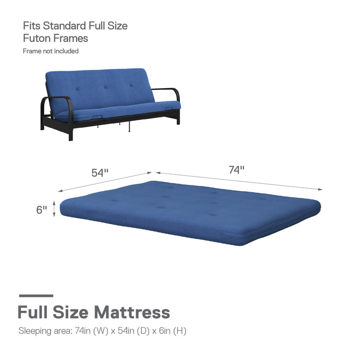 Caddie 6 Inch Thermobonded High Density Polyester Fill Futon Mattress - Blue - Full