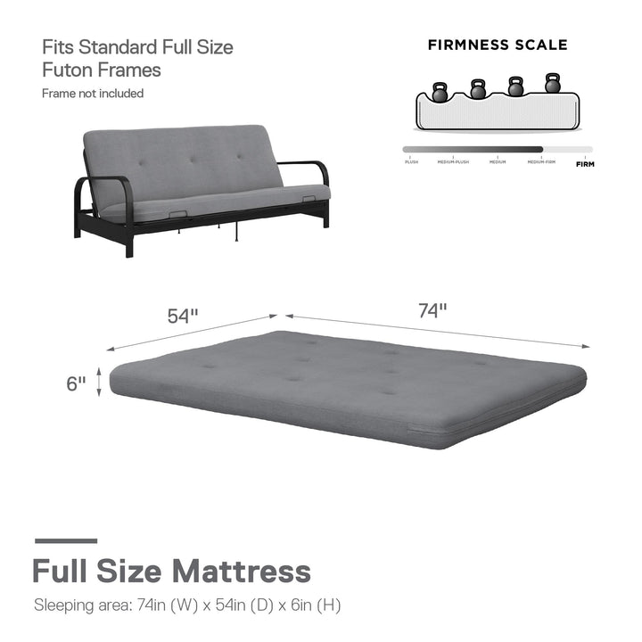 Caddie 6 Inch Thermobonded High Density Polyester Fill Futon Mattress - Light Gray - Full
