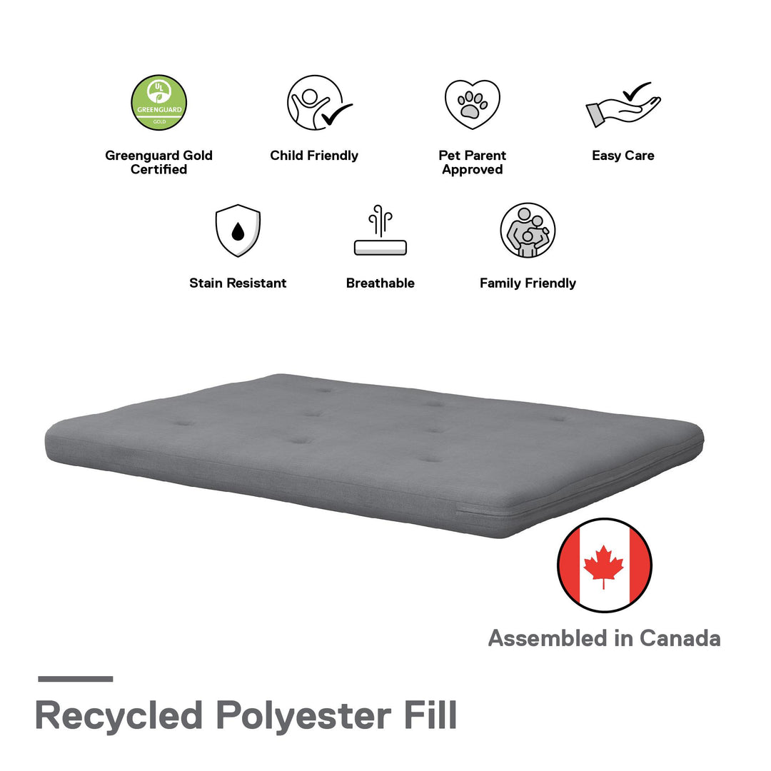 Caddie 6 Inch Thermobonded High Density Polyester Fill Futon Mattress - Light Gray - Full