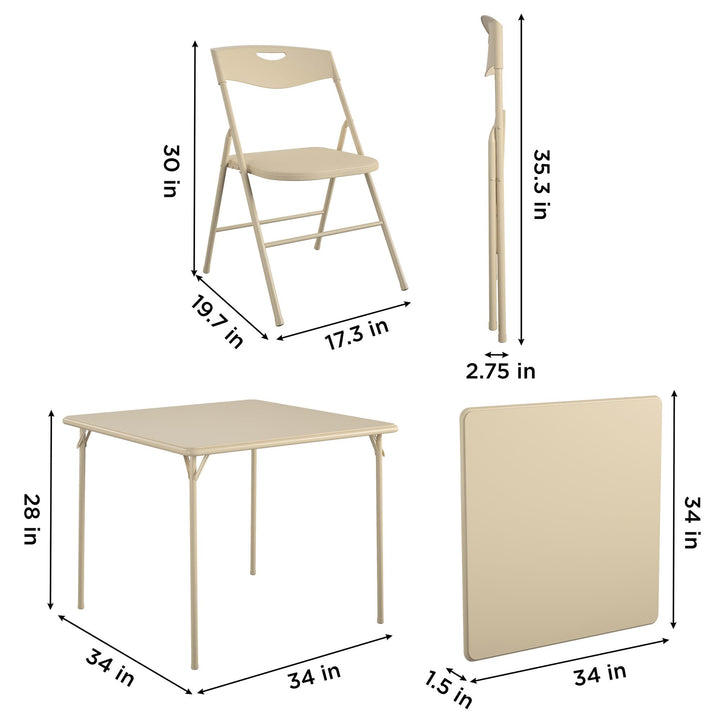 5 Piece Folding Dining Table and Chairs Set with Steel Frame and Vinyl Top - Antique Linen - 5 Piece