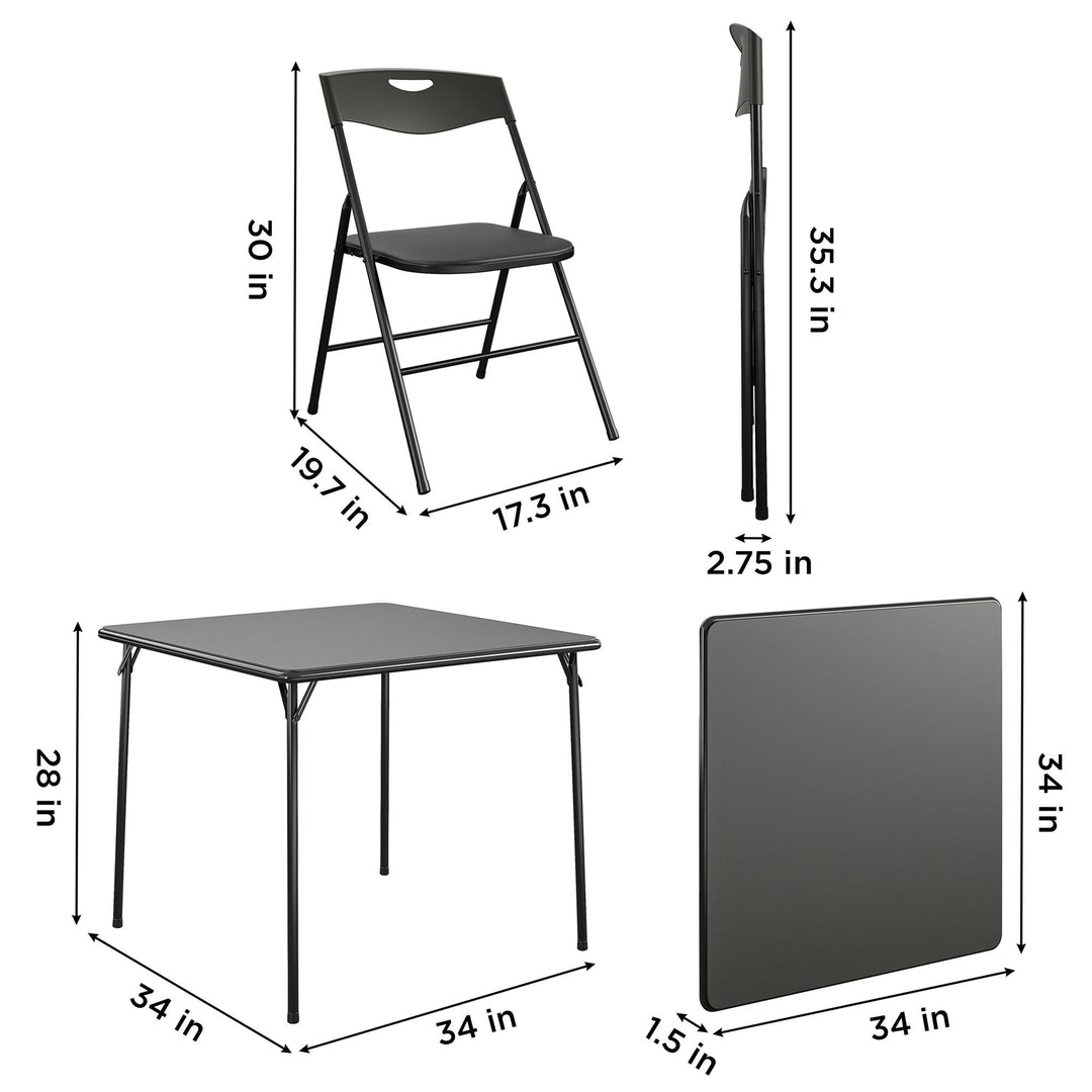 5 Piece Folding Dining Table and Chairs Set with Steel Frame and Vinyl Top - Black - 5 Piece
