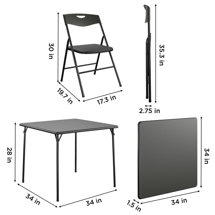 5 Piece Folding Dining Table and Chairs Set with Steel Frame and Vinyl Top - Black - 5 Piece