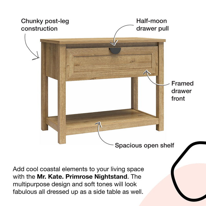Primrose Wide 1 Drawer Nightstand with Open Shelf - Ivory Oak