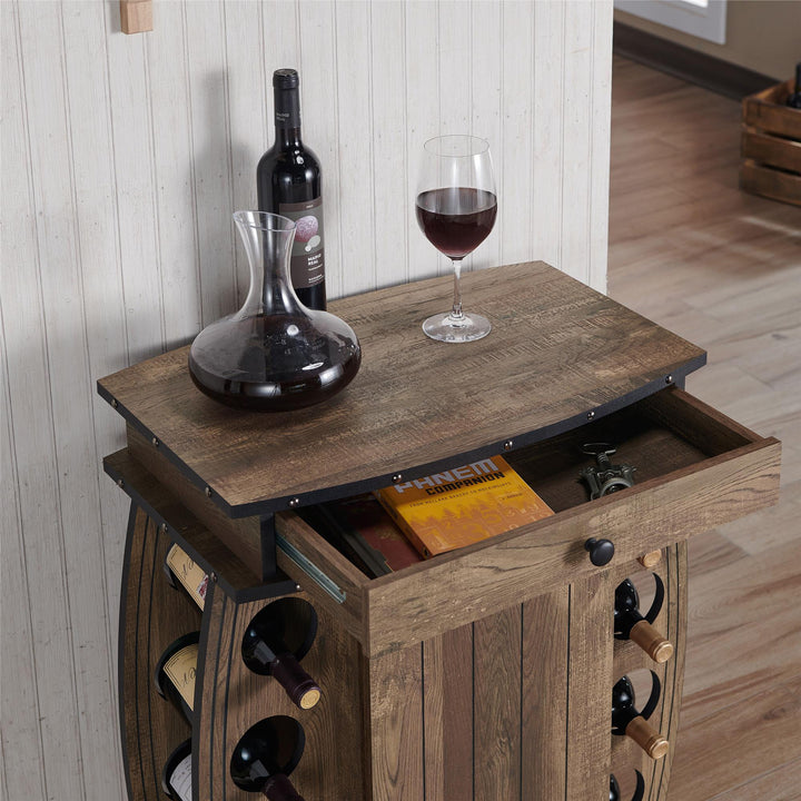8 bottles wine cabinet with drawer - Reclaimed Oak