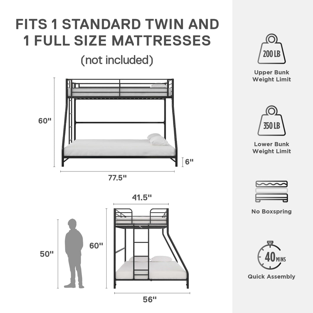 BrEZ Build Collection Easy Assembly Kids Metal Bunk Bed - Black - Twin-Over-Full